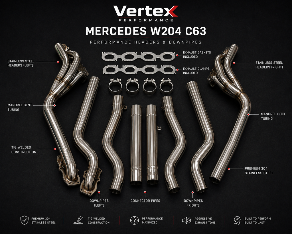 Mercedes W204 C63 AMG Performance Long Tube Headers & Downpipes