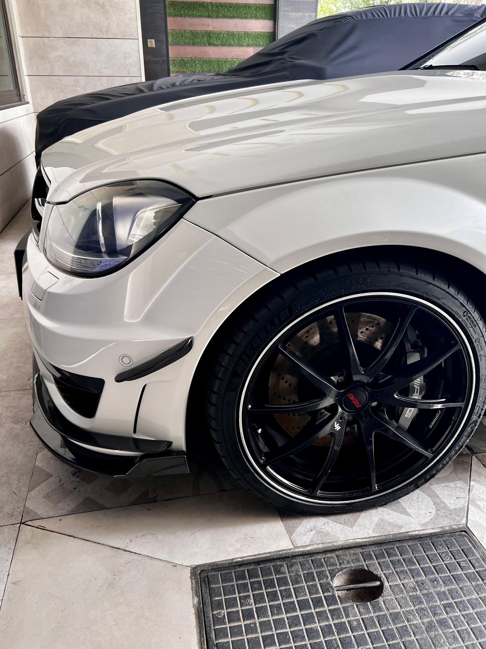 Mercedes W204 C Class Front Lip V4 - Carbon Fiber