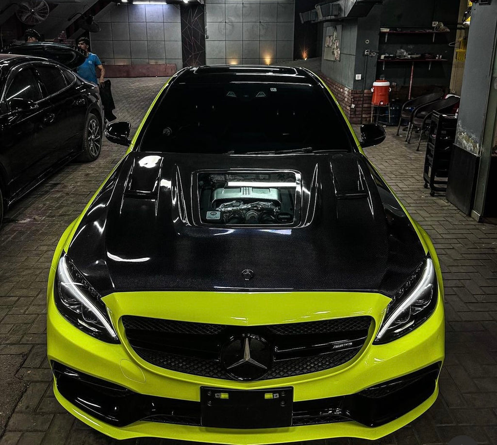 Mercedes W205 C63 Hood with transparent glass - Original Carbon Fiber