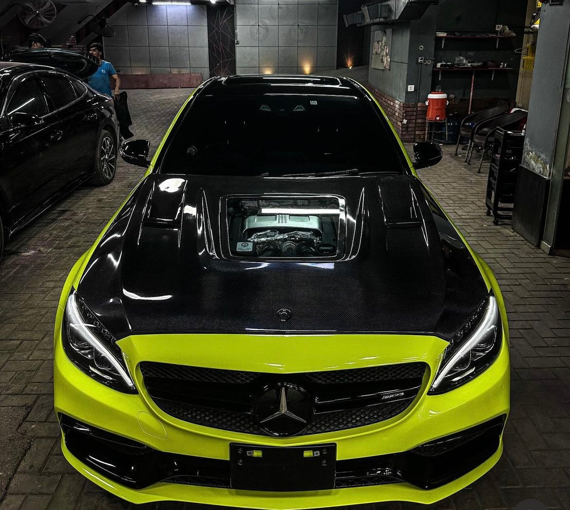 Mercedes W205 C63 Hood with transparent glass - Original Carbon Fiber