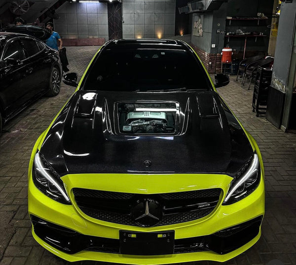 Mercedes W205 C63 Hood with transparent glass - Original Carbon Fiber