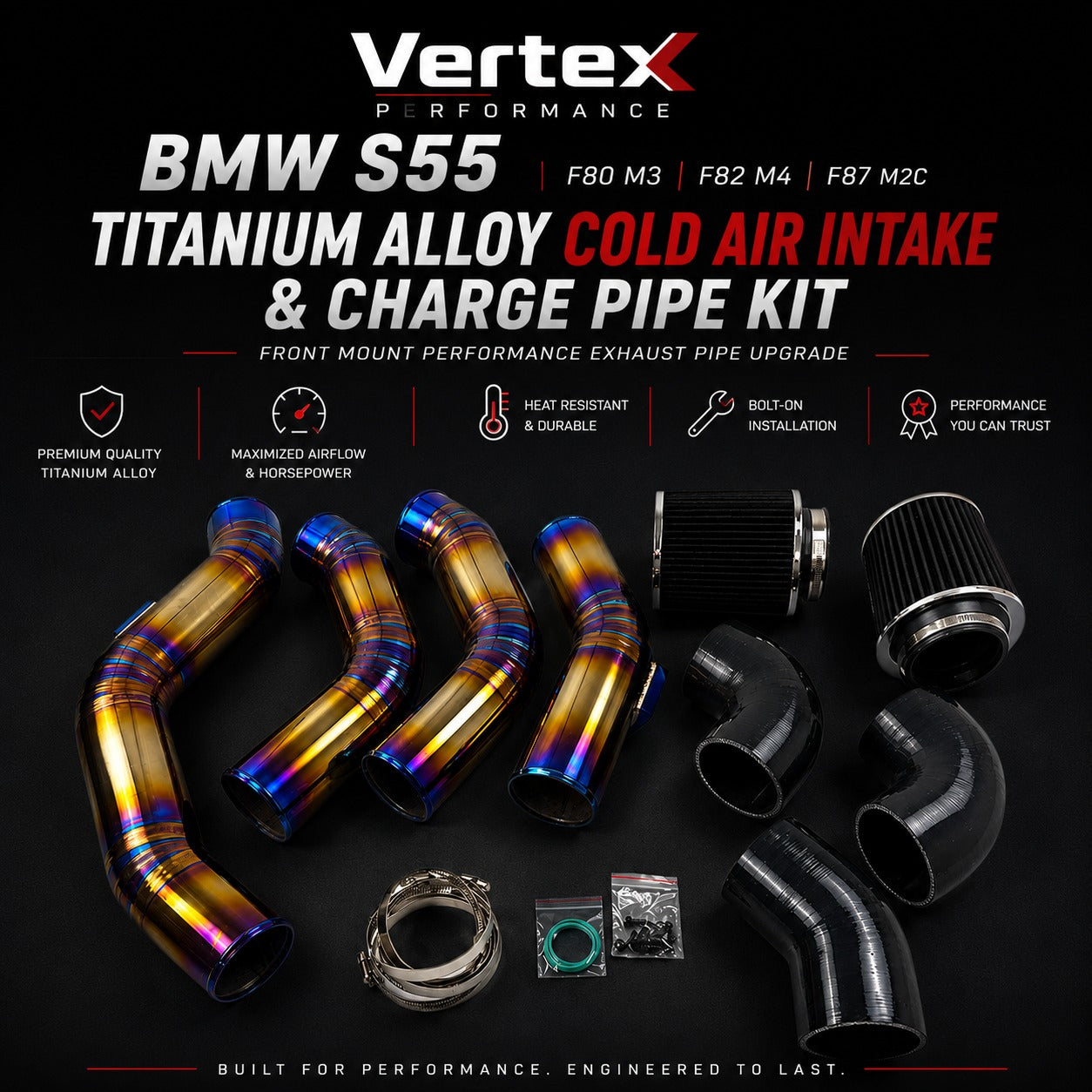 BMW S55 TITANIUM ALLOY COLD AIR INTAKE & CHARGE PIPE KIT