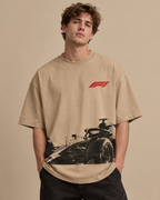 F1 B/W Oversized T-Shirt Beige - Unisex